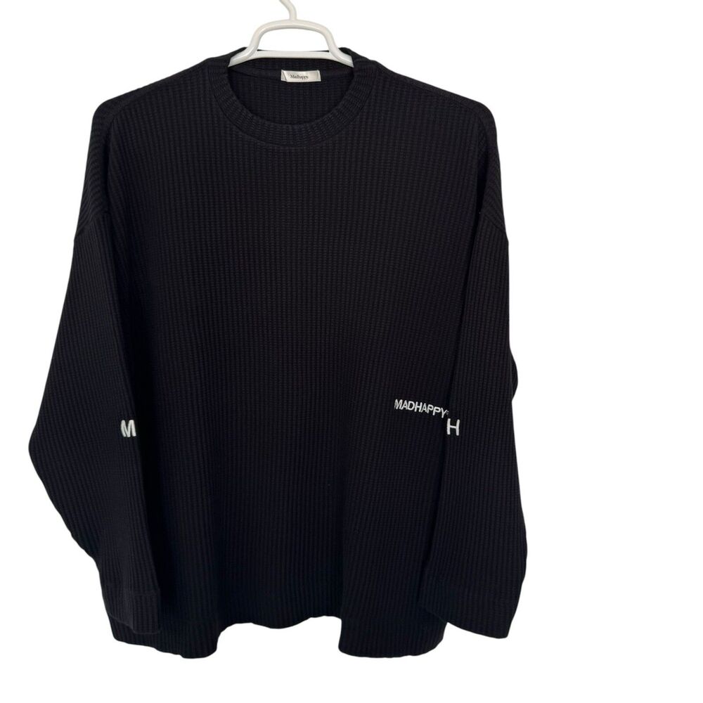 Madhappy Medium Black Thermal Waffle Knit Long Sleeve Top Oversized Mock Neck